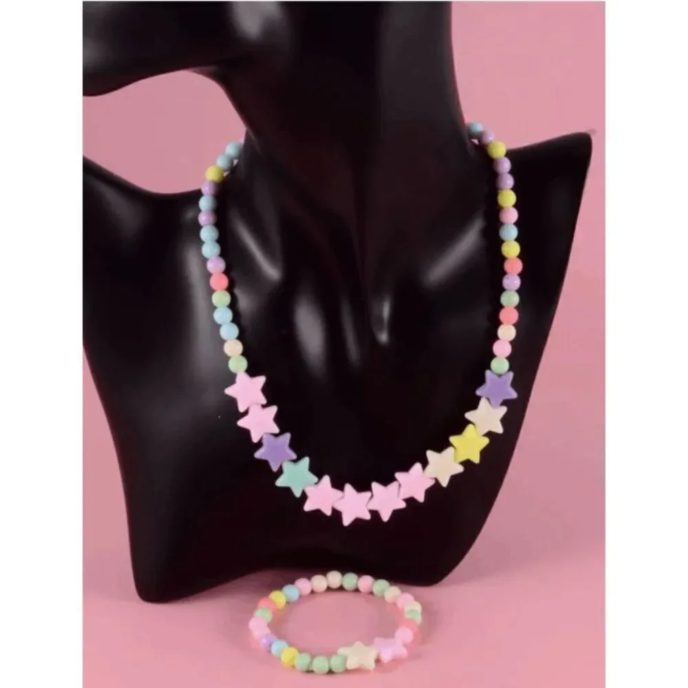 Girls Star Stretch Beaded Necklace & Bracelet Set